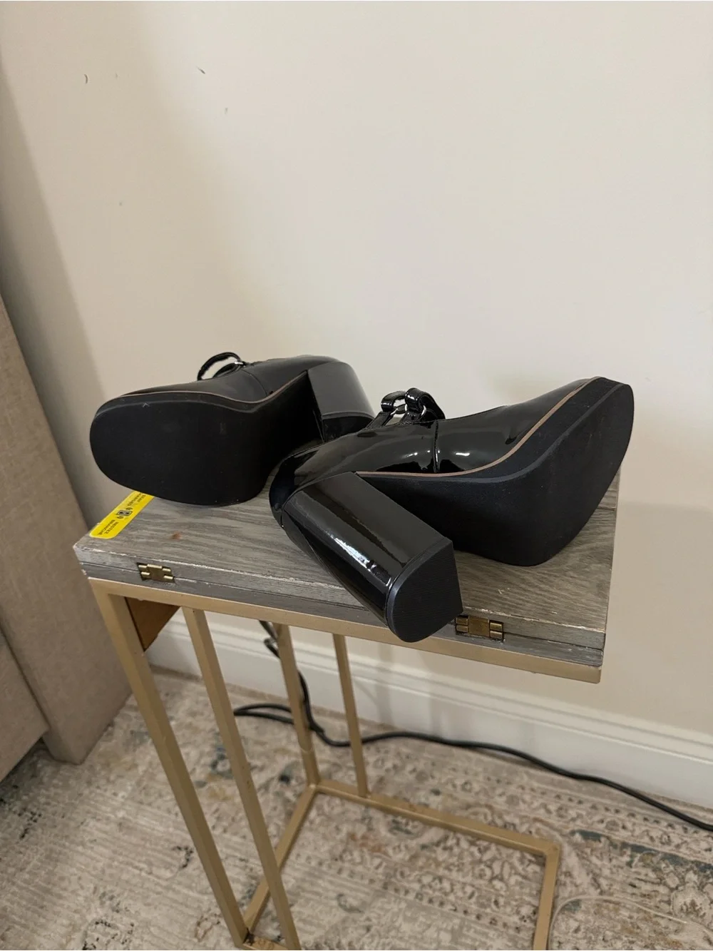 Steve Madden Black Patent Mary Jane Heels with Strap